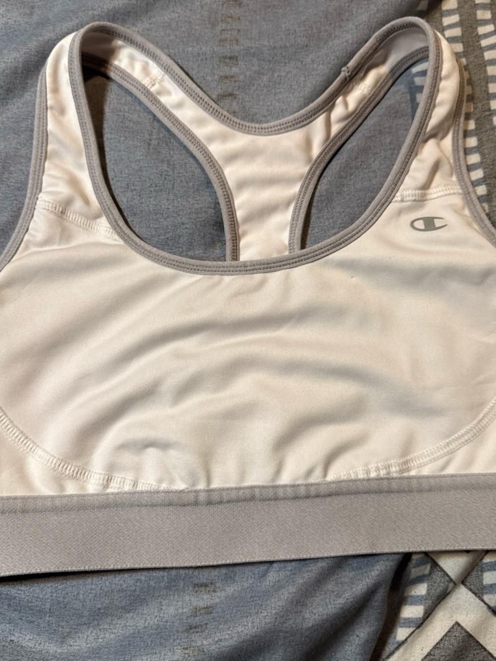 Champion Cream Sports Bra with Gray Trim Racerback